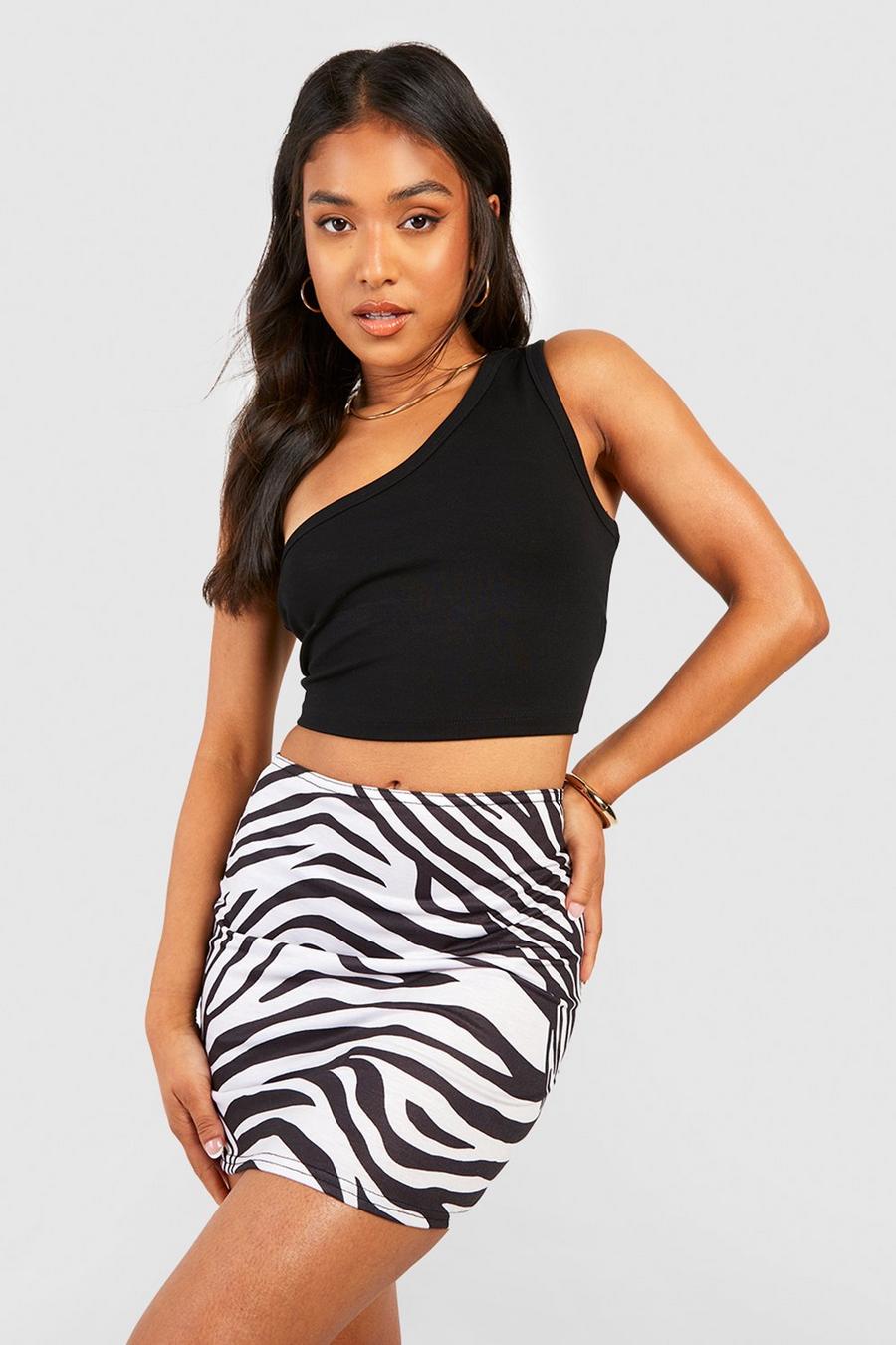 Ecru Petite Multi Zebra Printed Mini Skirt image number 1
