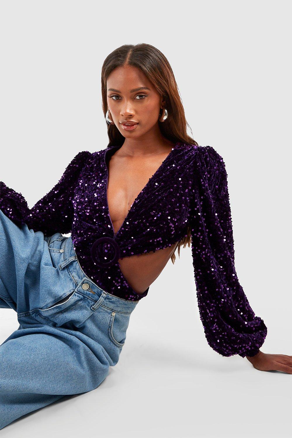 Velvet Sequin Cut Out Bodysuit