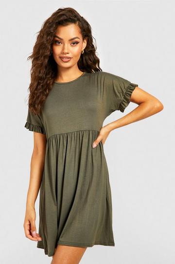 Ruffle Smock Dress khaki