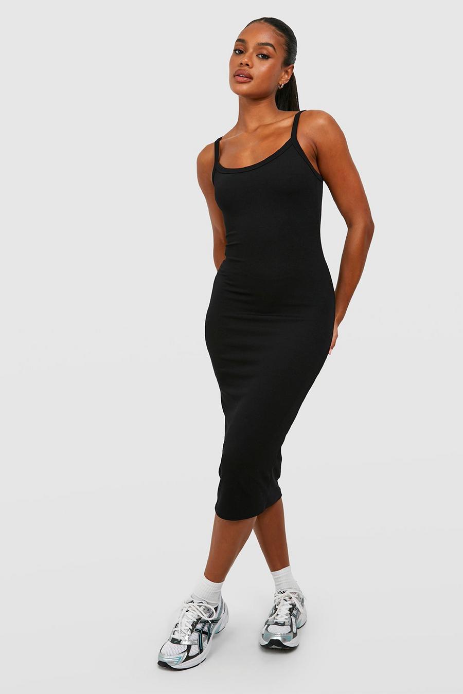 Black Strappy Rib Midi Dress image number 1