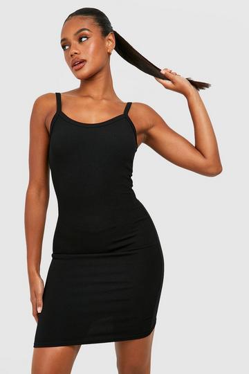 Black Strappy Rib Mini Dress