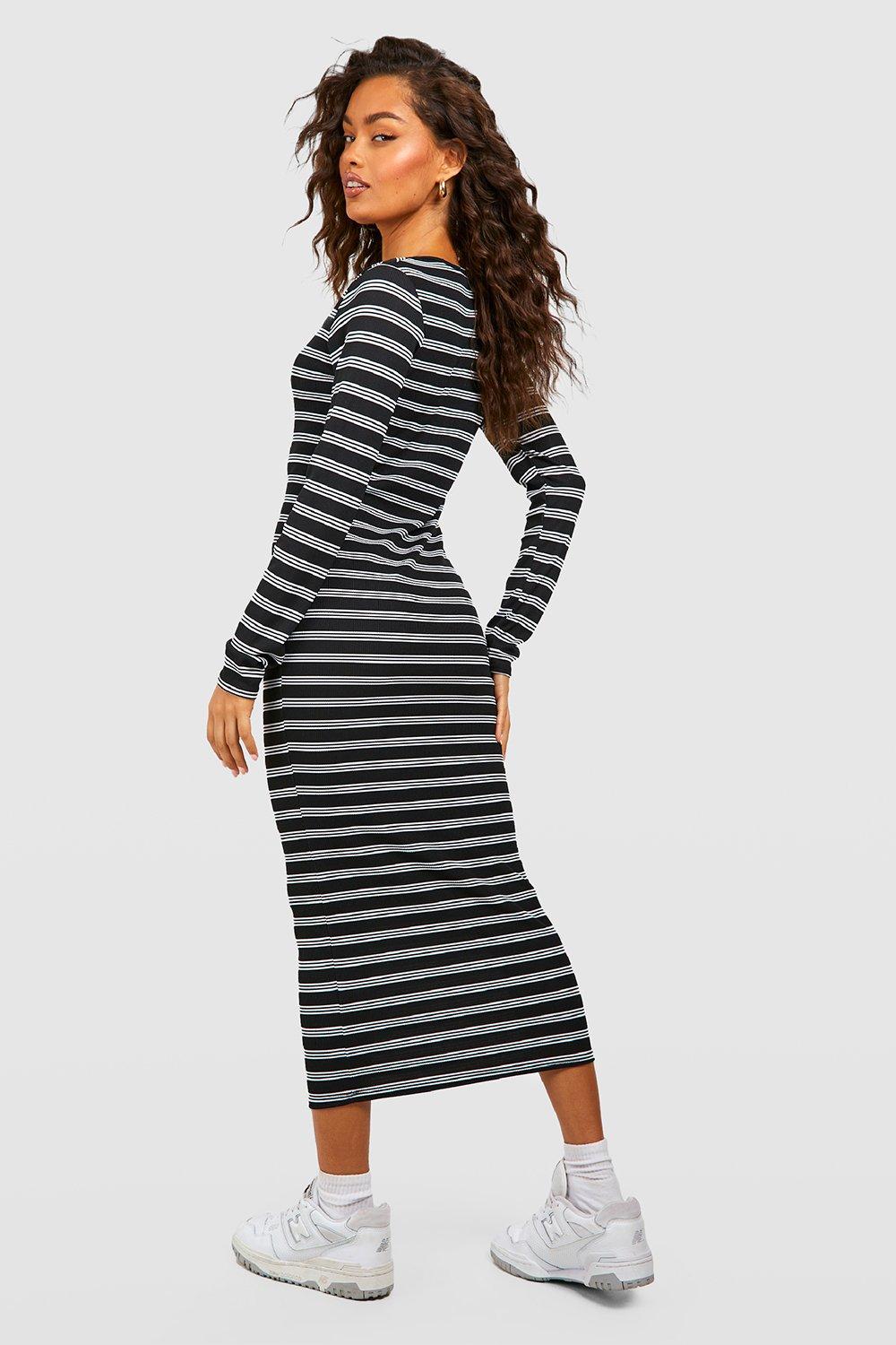 Long striped bodycon dress sale