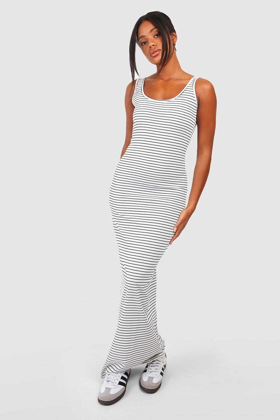 White Scoop Neck Stripe Maxi Dress