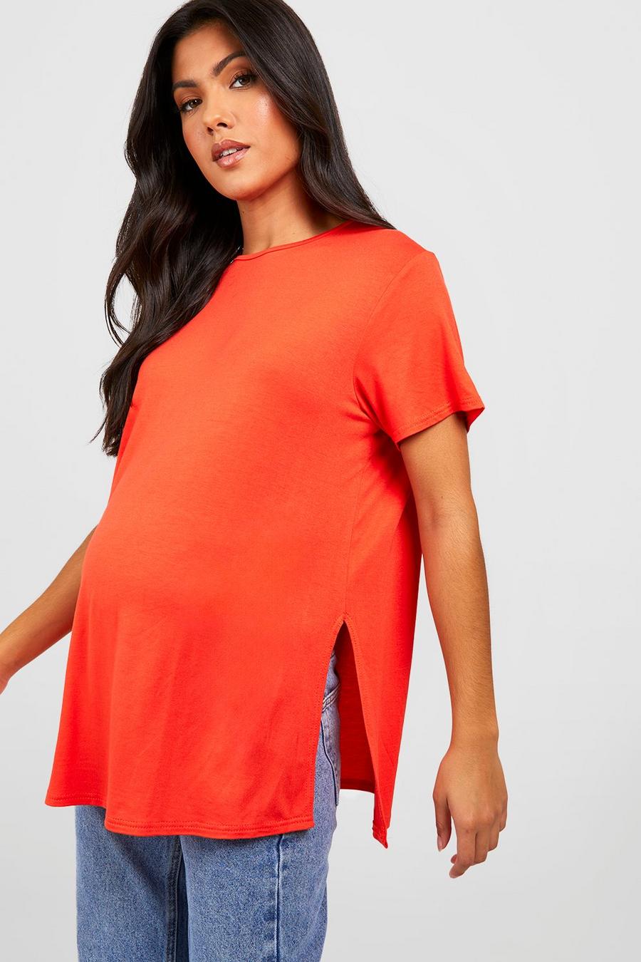 Burnt orange naranja Maternity Side Split T-shirt