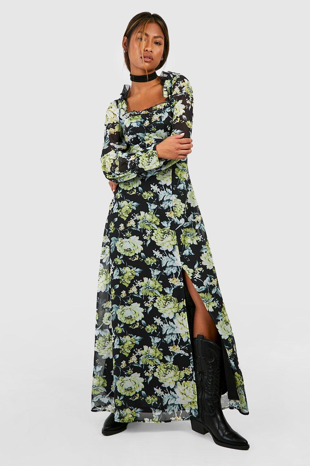 Floral Corset Detail Maxi Milkmaid Dress