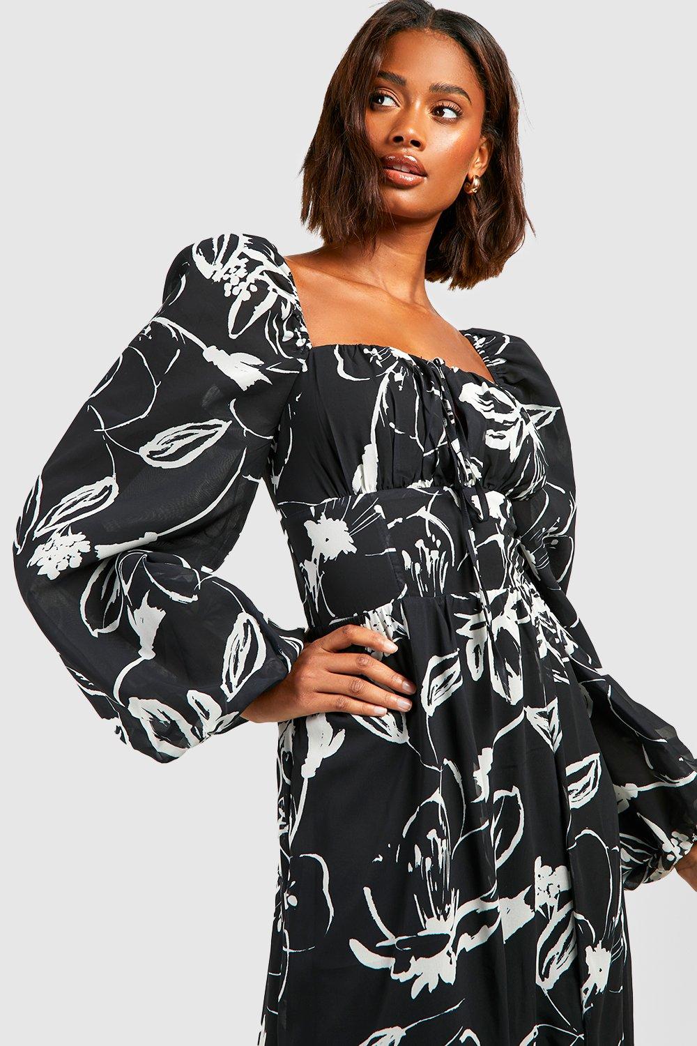 Floral Puff Sleeve Ruched Bust Maxi Milkmaid Dress