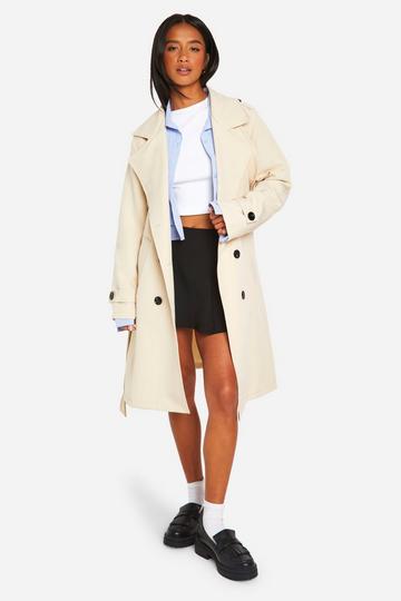 Petite Button Detail Belted Trench Coat stone