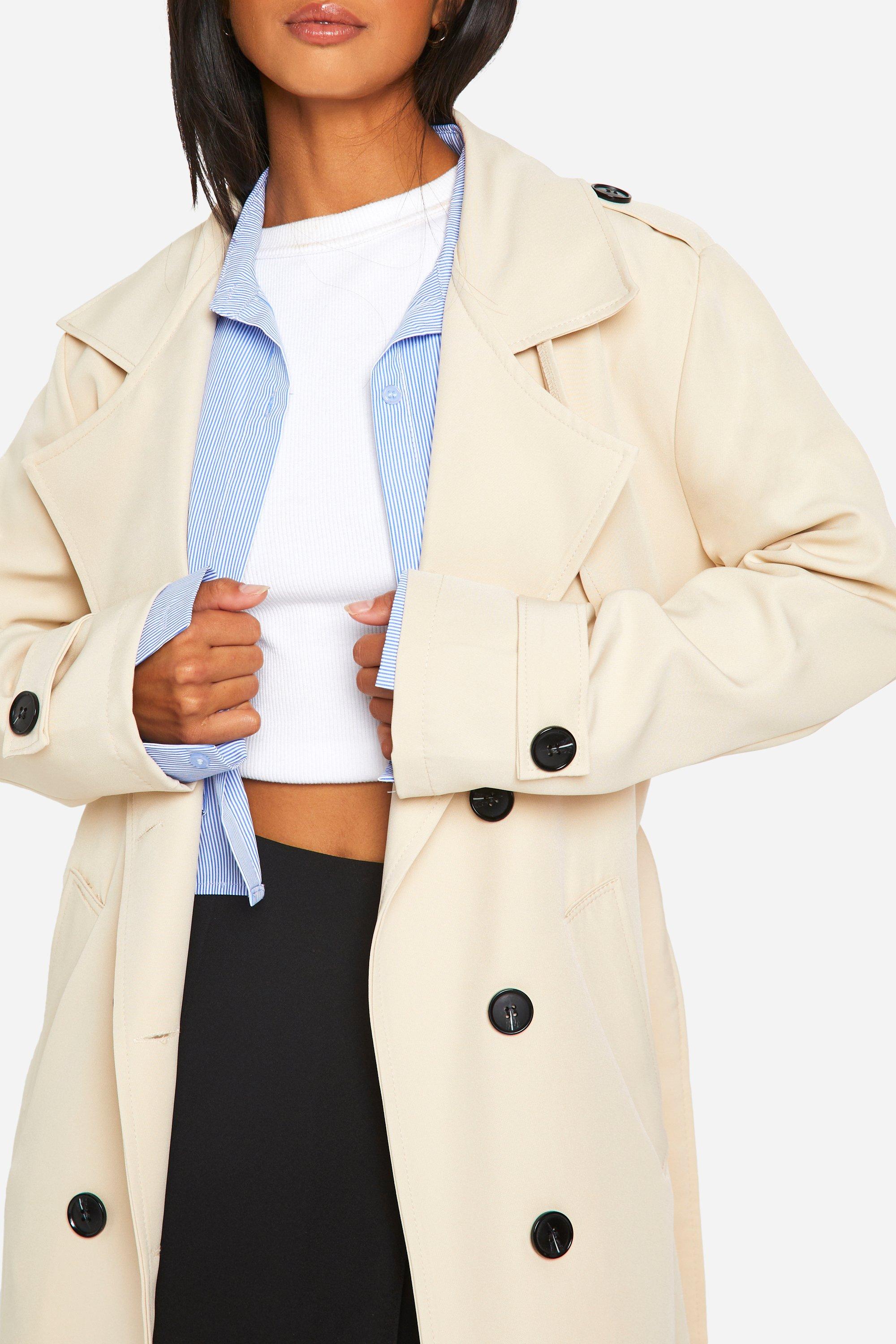 Petite Button Detail Belted Trench Coat