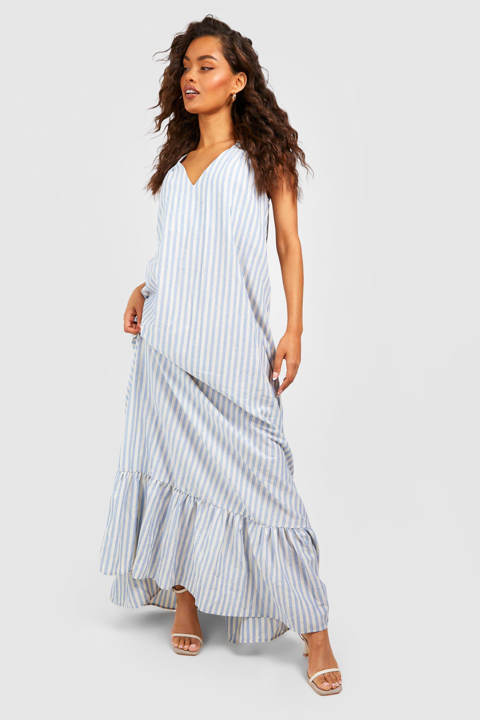 Striped ruffle hot sale maxi dress