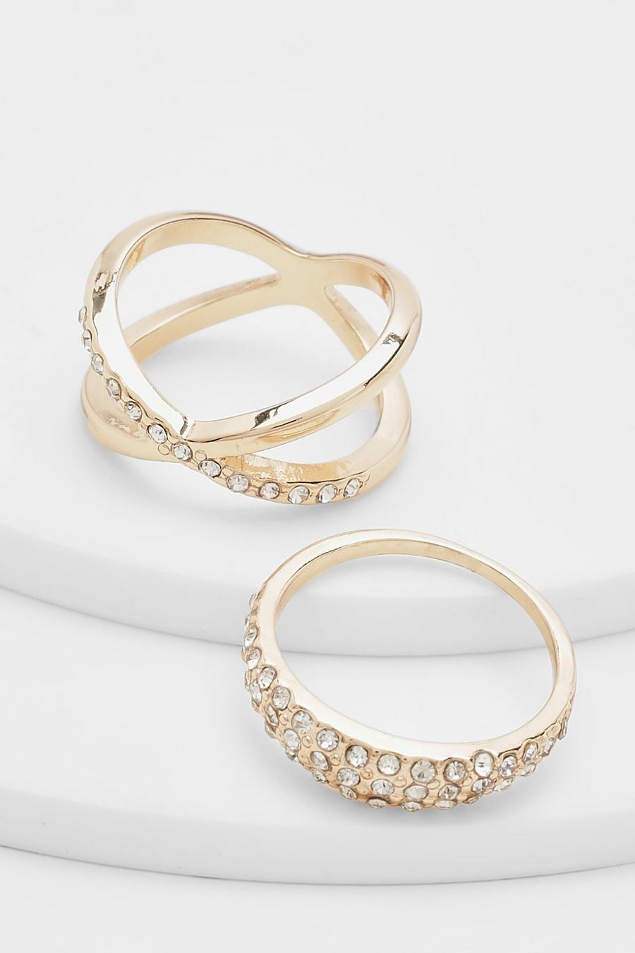 Gold metallic Diamante Double Ring Pack