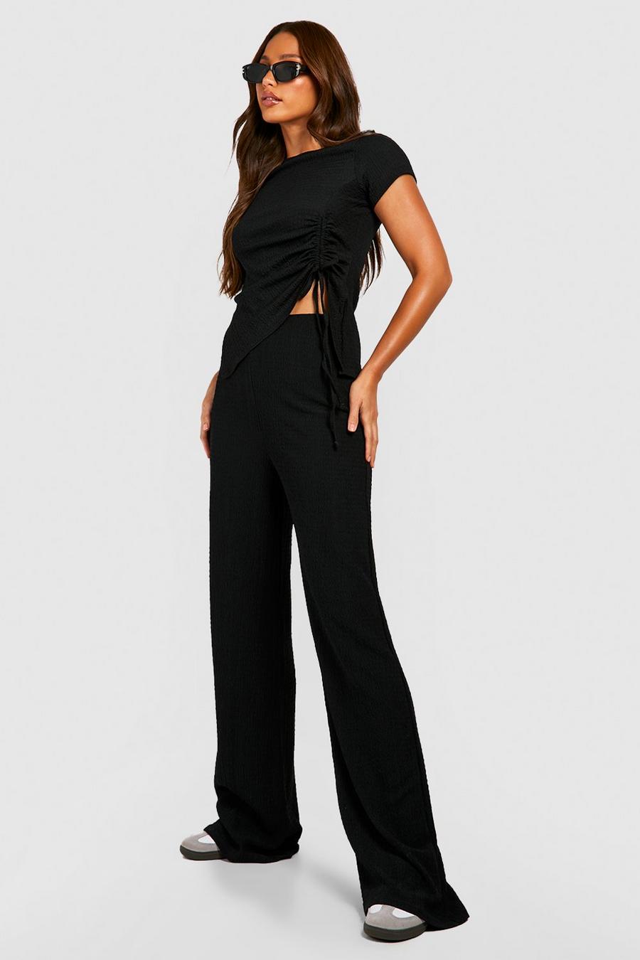 Black Tall Textured High Waist Wide Leg Trousers image number 1