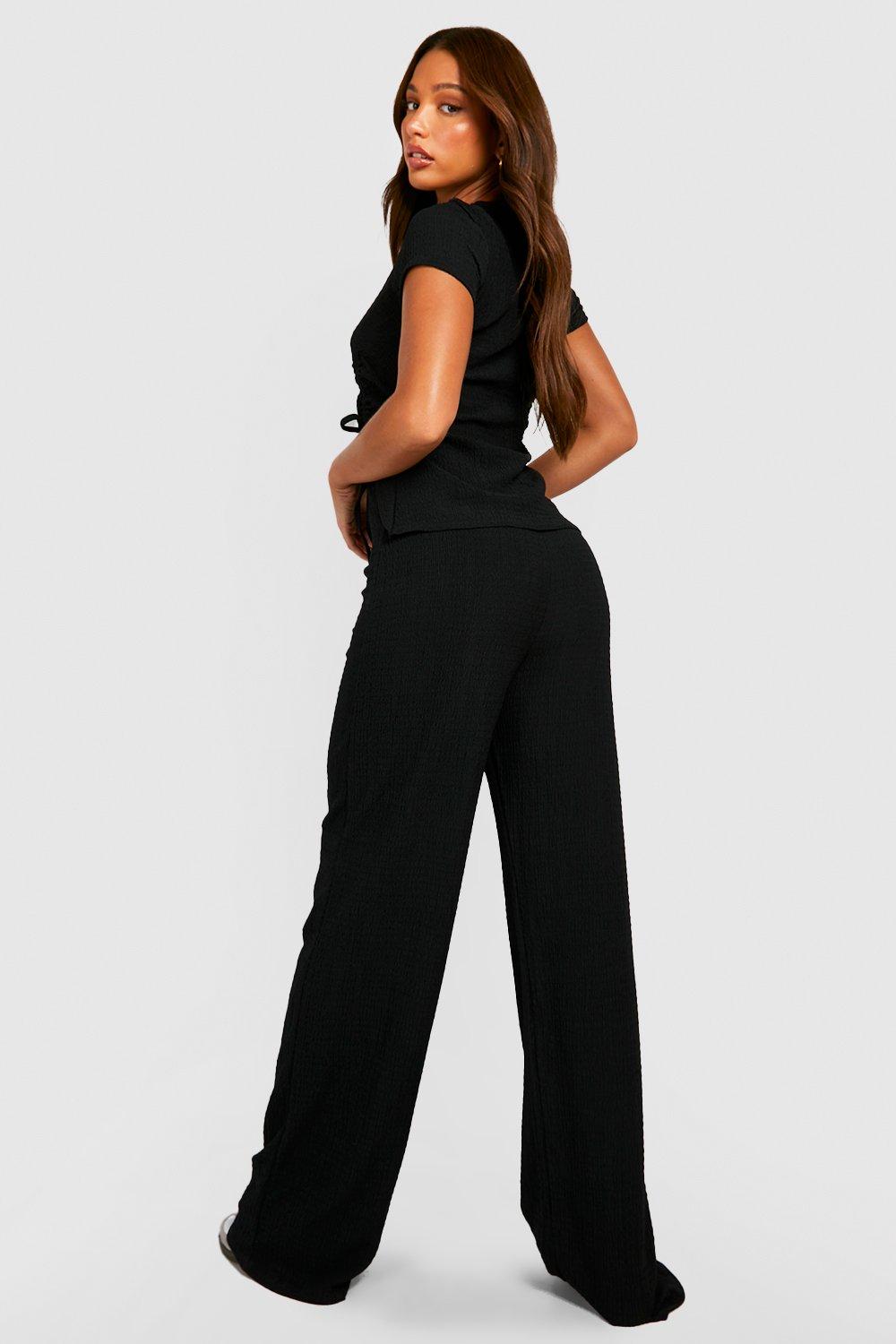 Tall Textured High Waist Wide Leg Trousers