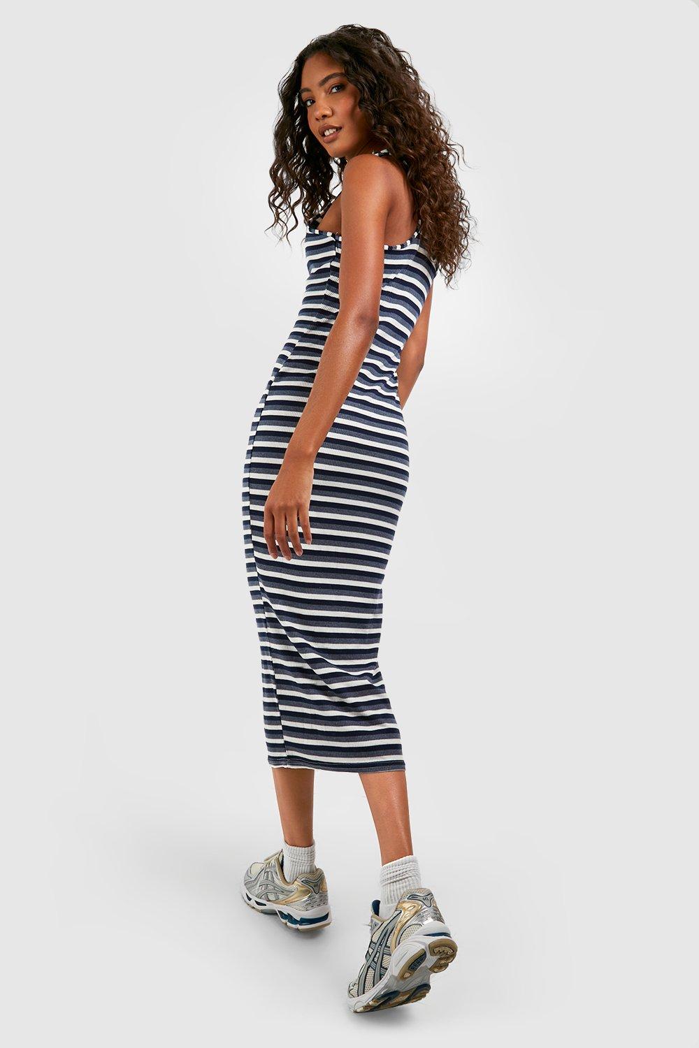 Tall Rib Stripe Midi Dress boohoo