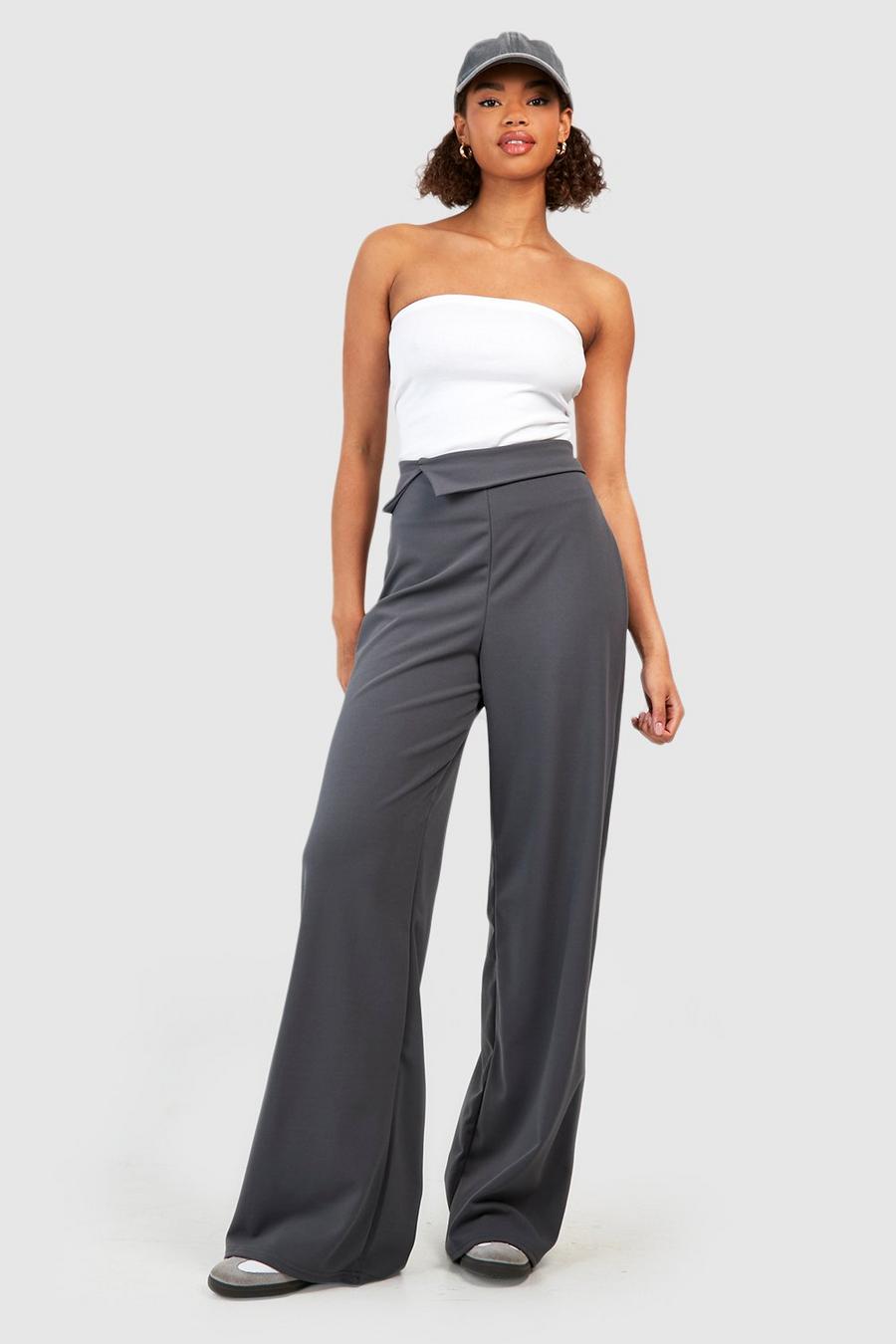 Charcoal Tall Asymmetric Foldover Waistband Wide Leg Pants image number 1