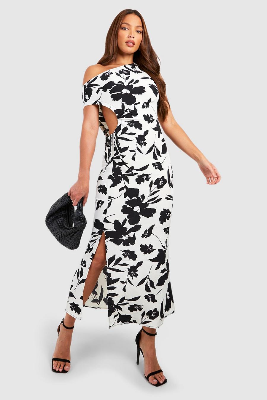 White Tall Floral Midi Dress image number 1
