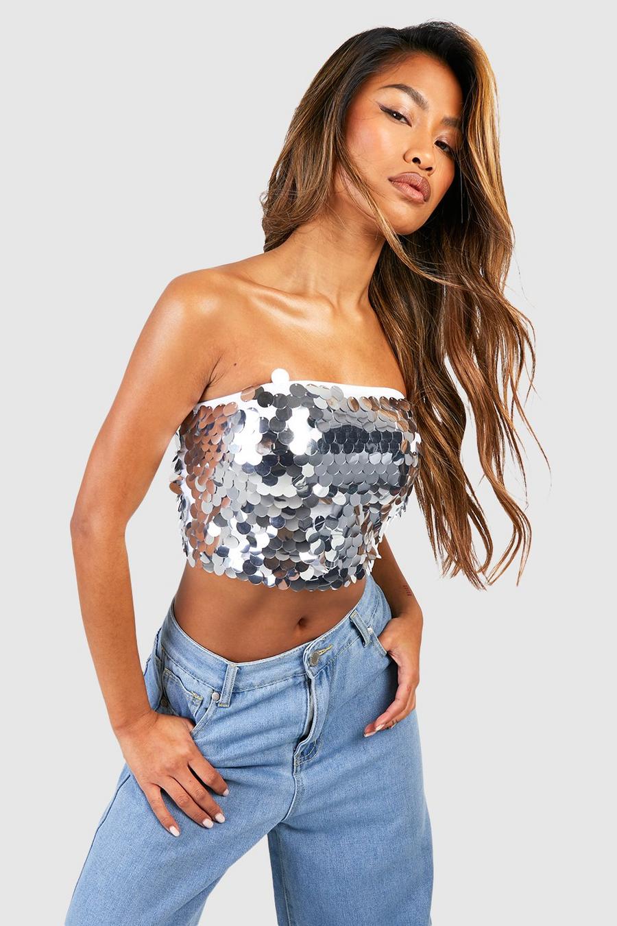 Silver Strapless Top Met Pailletten image number 1