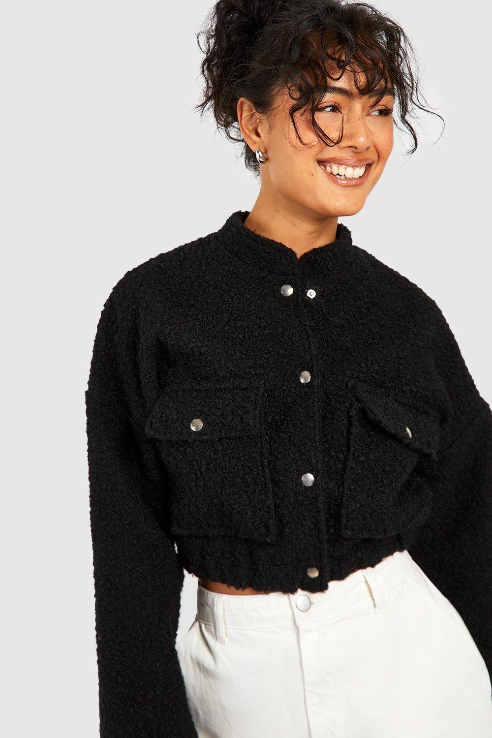 Women s Boucle Pocket Detail Jacket Boohoo UK