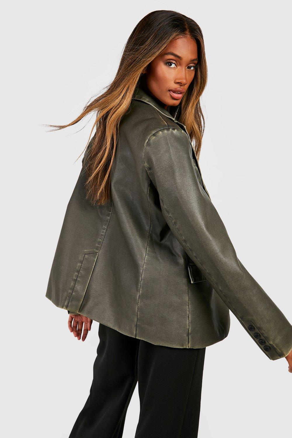 Womens oversized leather blazer deals