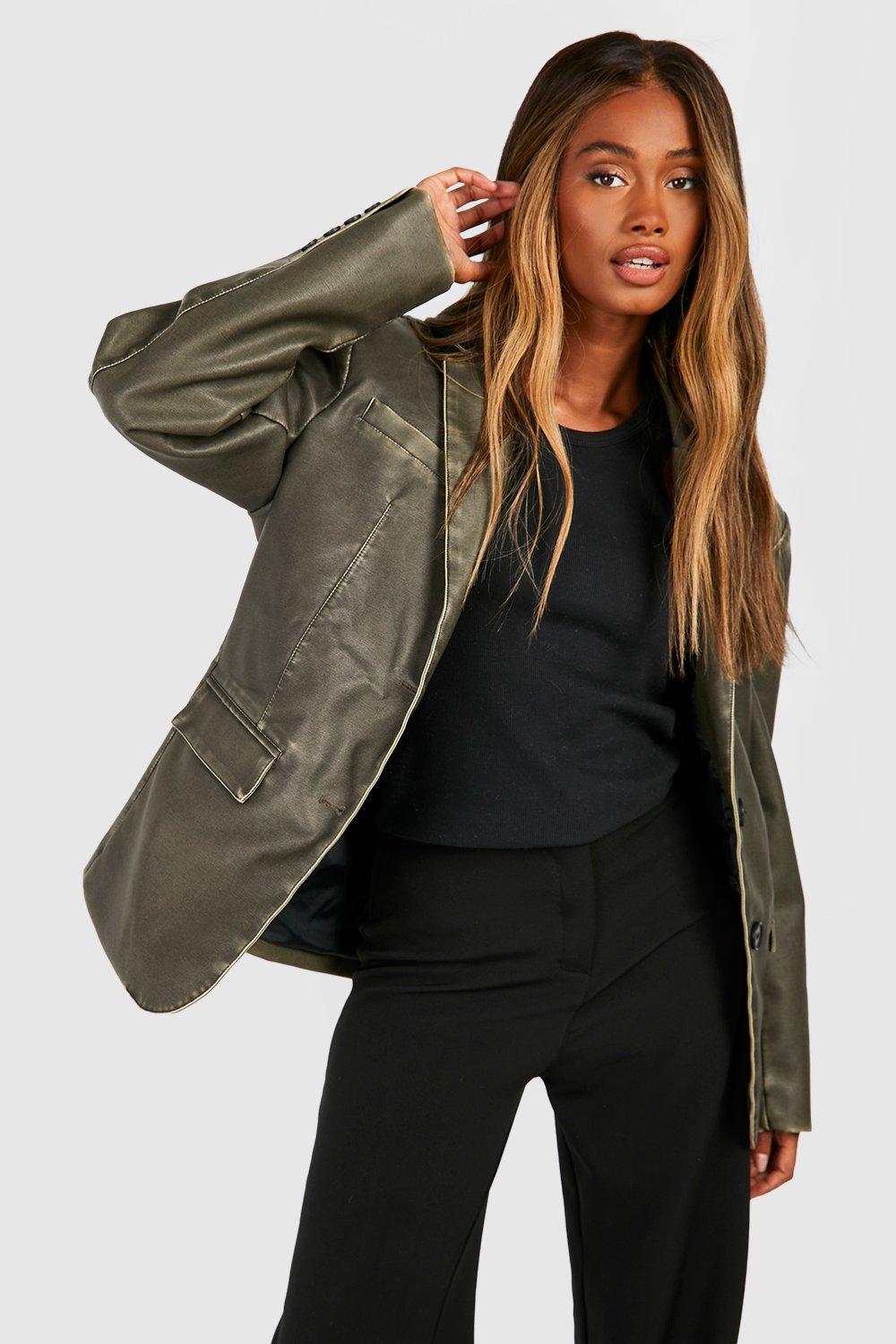 Womens faux leather jacket blazer sale