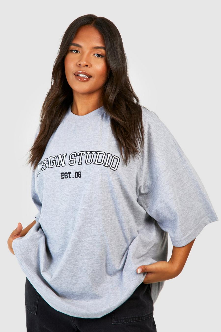 Grande taille - T-shirt oversize à slogan Dsgn Studio, Grey marl image number 1