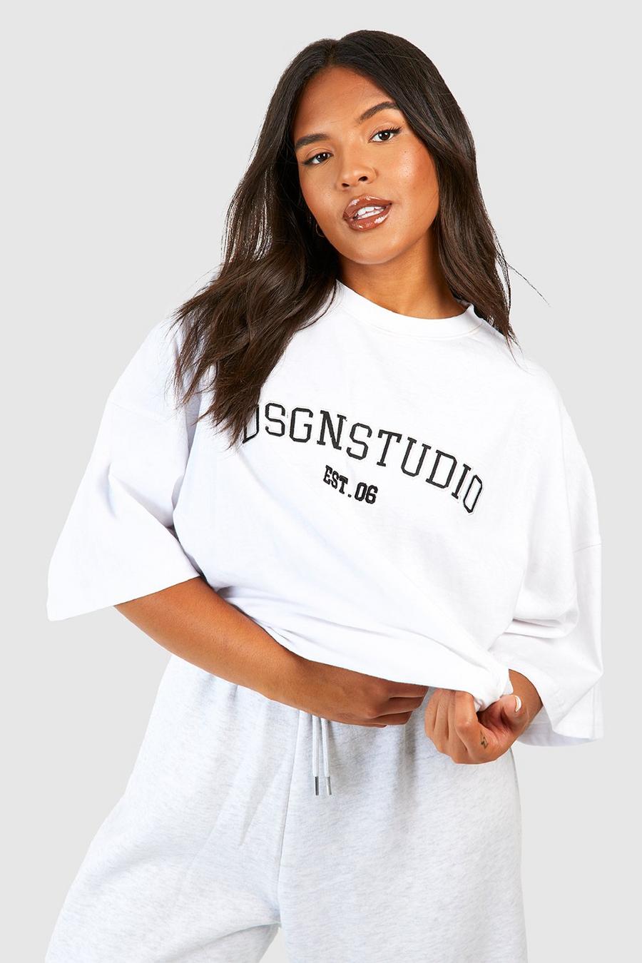 Grande taille - T-shirt oversize à slogan Dsgn Studio, White image number 1