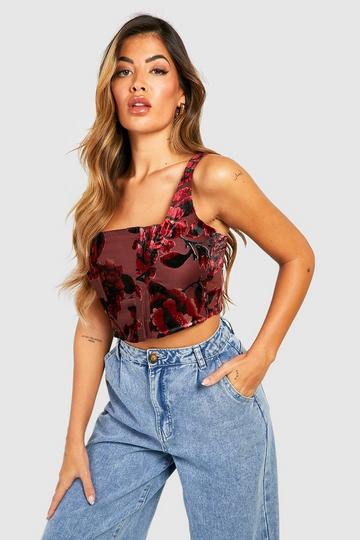 Red Devore Boned Corset