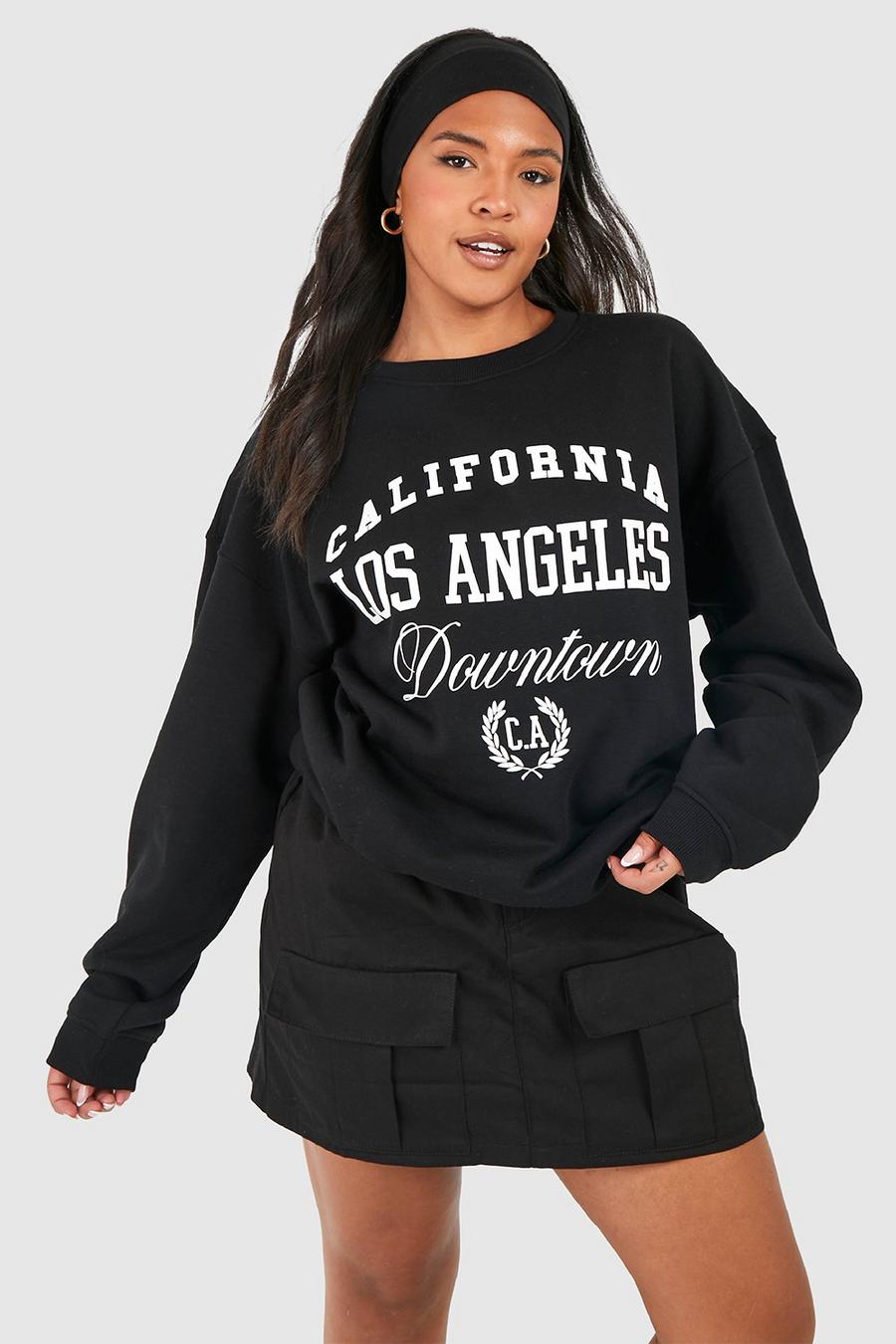 Grande taille - Sweat à capuche et slogan Los Angeles, Black