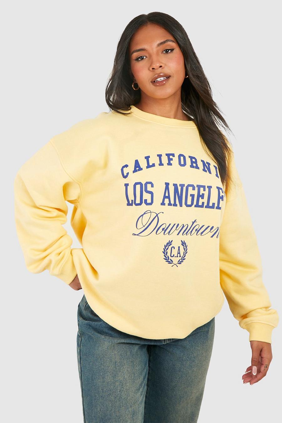 Plus Sweatshirt mit Los Angeles Slogan, Lemon image number 1
