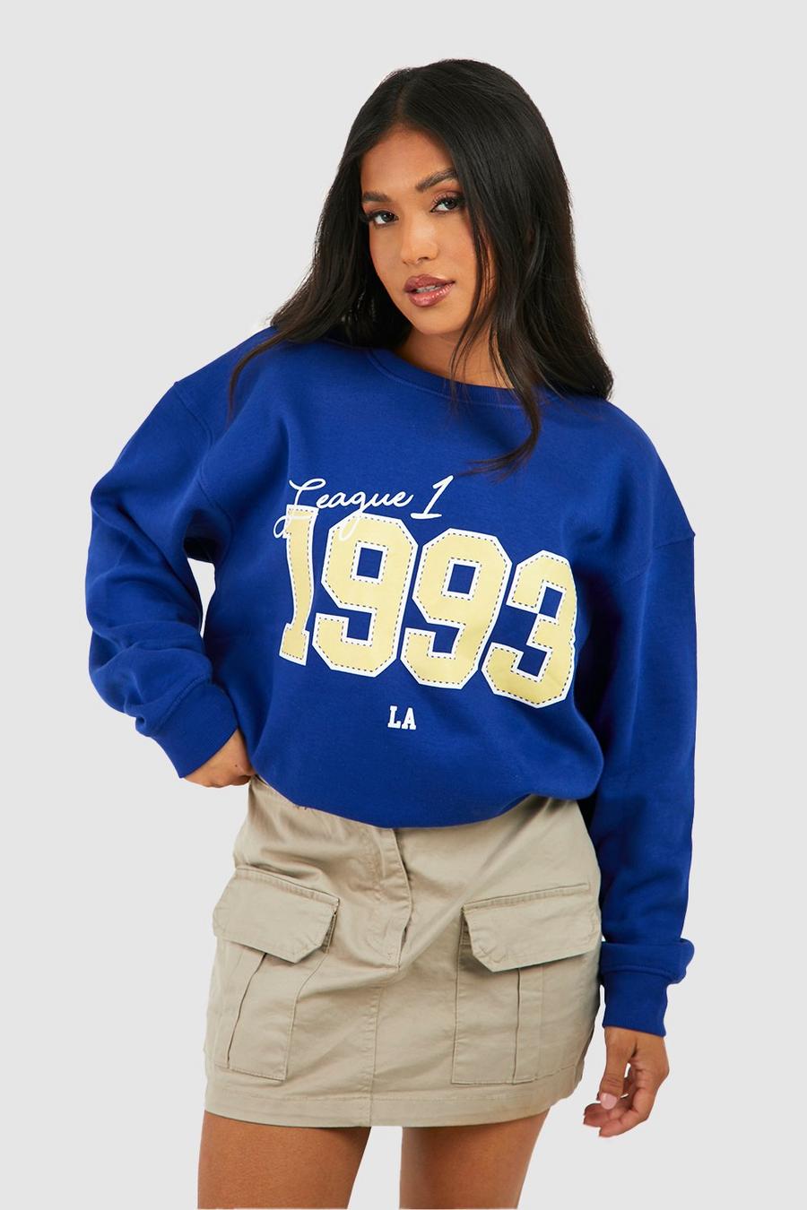 Cobalt blue Petite 1993 Slogan Sweatshirt