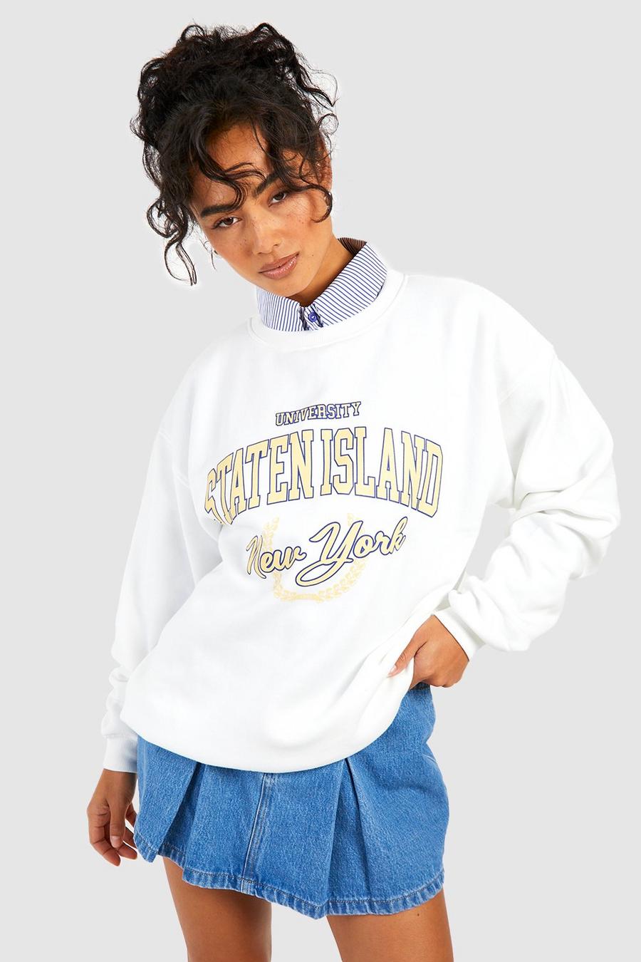 Ecru Tall Staten Island New York Slogan Sweatshirt image number 1