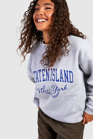Tall Staten Island New York Slogan Sweatshirt grey marl