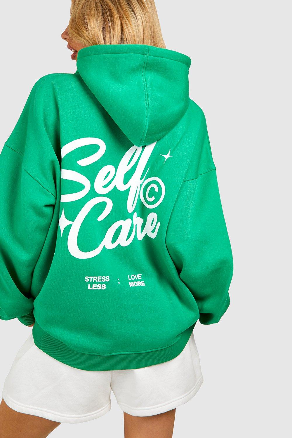 Self Care Slogan Back Print Hoodie