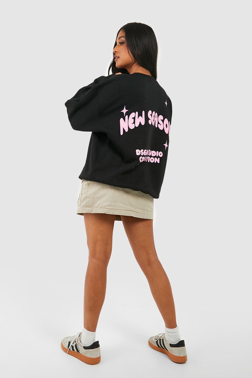 Black Petite New Season Bubble Slogan Sweatshirt boohoo UK