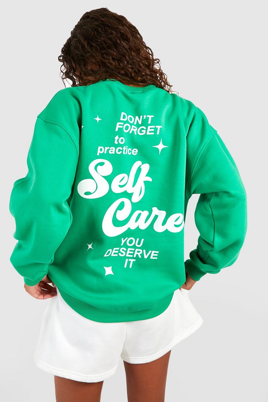 Green vert Tall Self Care Slogan Sweatshirt image number 1