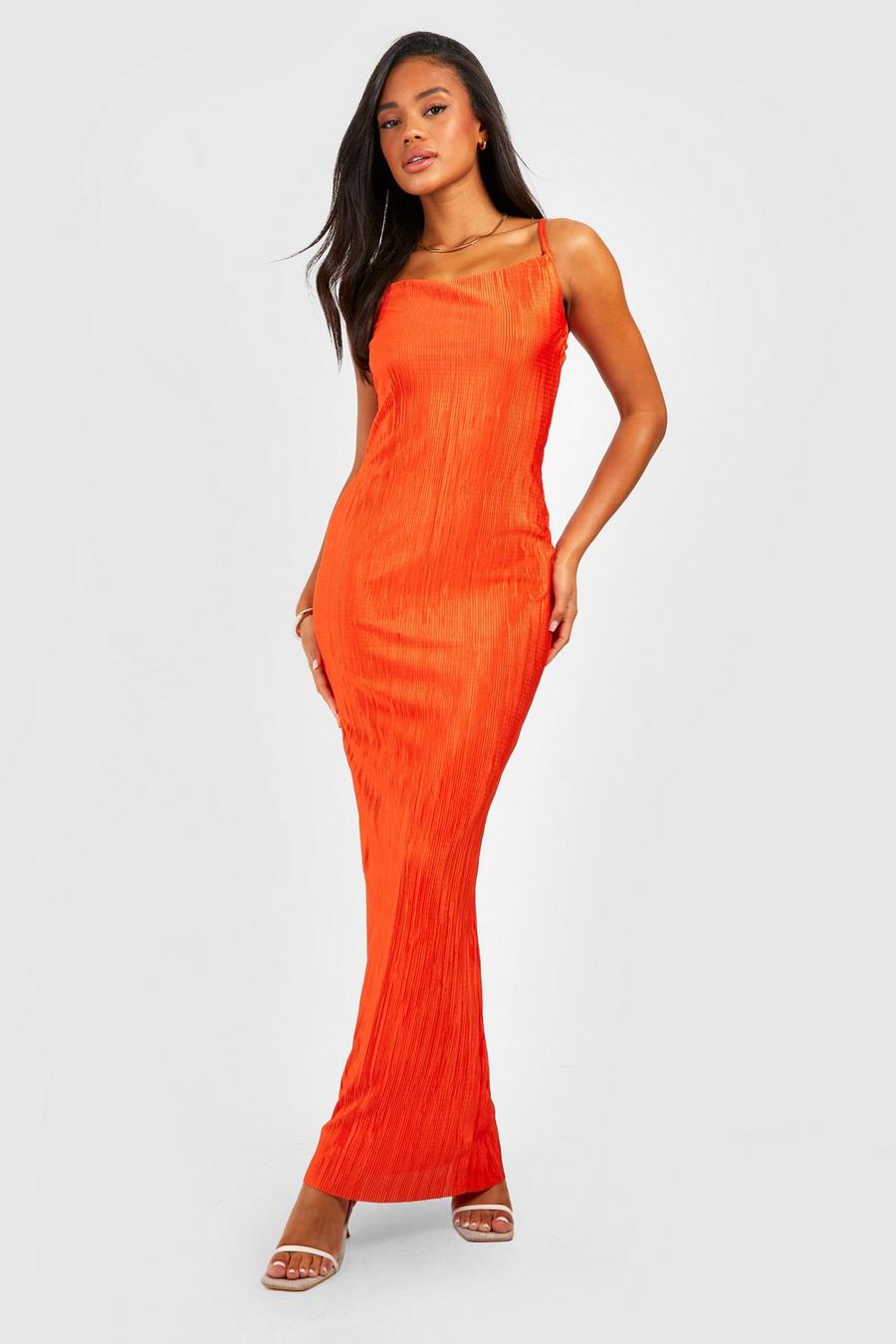 Orange Plisse Strappy Maxi Dress image number 1