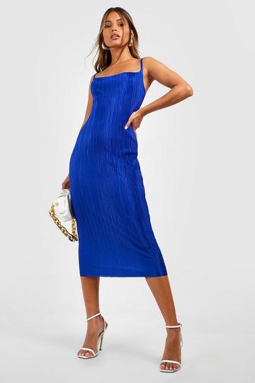 Plisse Strappy Midi Dress cobalt