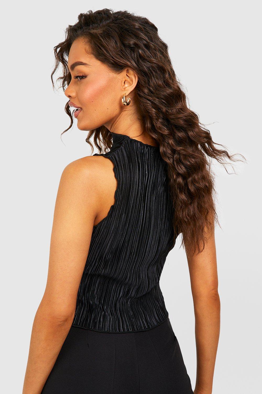 Plisse High Neck Top | boohoo