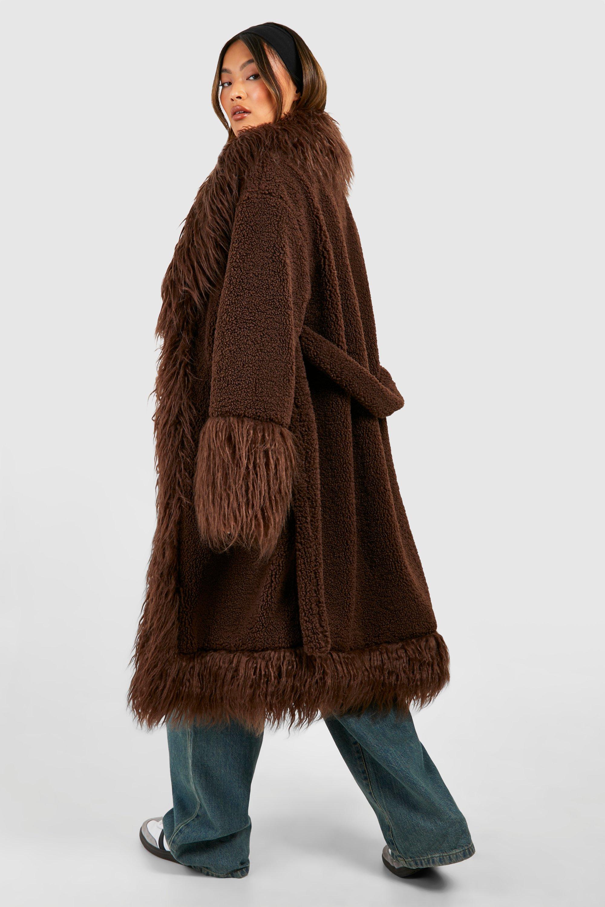 Slopeside Brown Long Belted Faux Fur Coat – Club L London - USA
