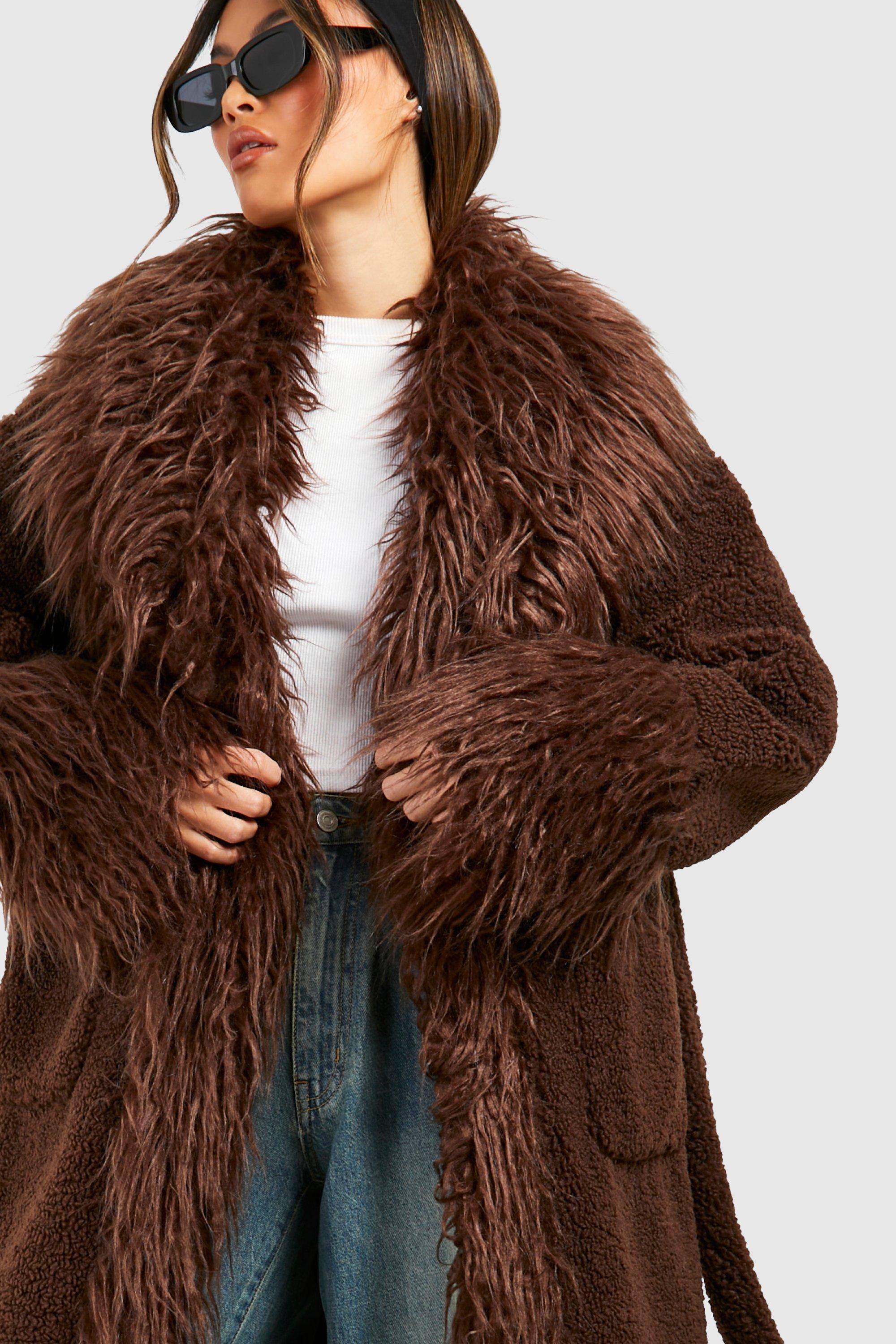 Oversized Faux Fur Detail Coat | boohoo