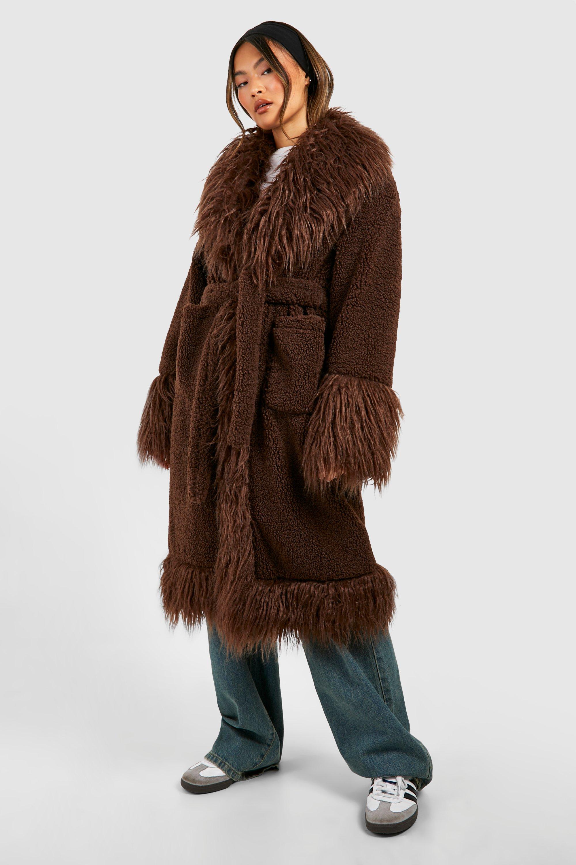 Women s Oversized Faux Fur Detail Coat Boohoo UK