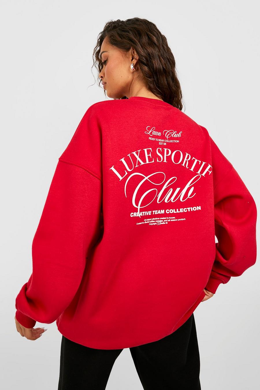Red Sports Club Slogan Printed Sweatshirt