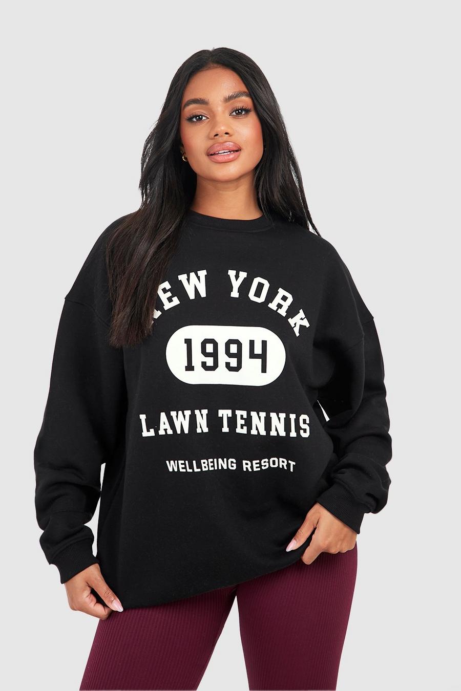 Black New York Slogan Printed Sweatshirt