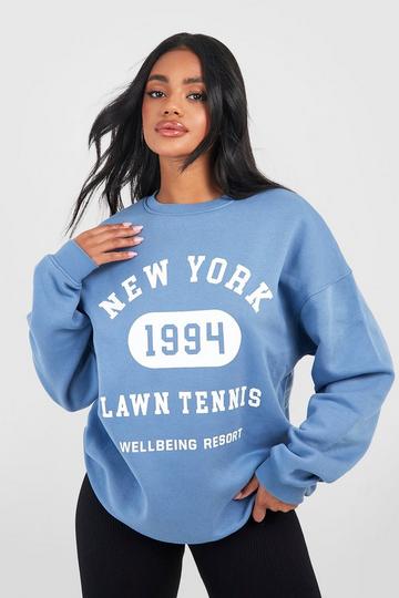 New York Slogan Printed Sweatshirt blue