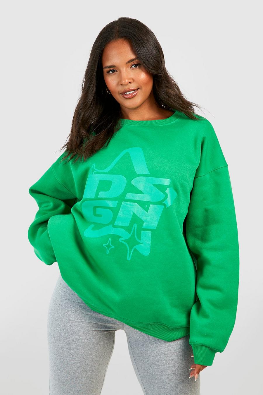 Plus Sweatshirt mit Dsgn Studio Slogan, Green