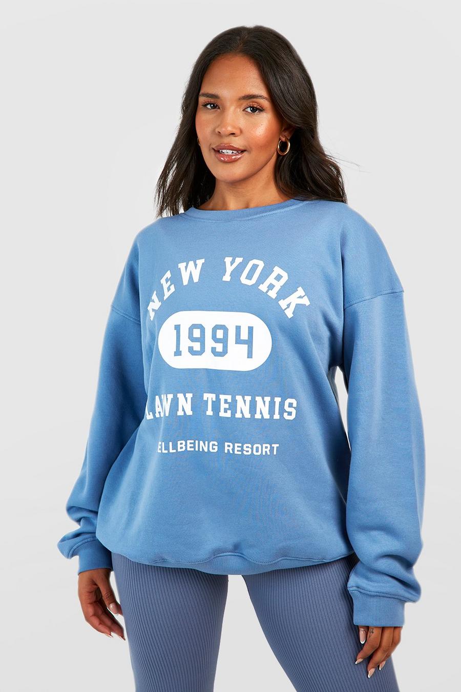 Plus Sweatshirt mit New York Slogan, Blue