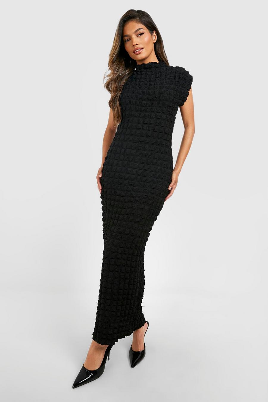 Black Bubble Textured Sleeveless Midi Dress image number 1
