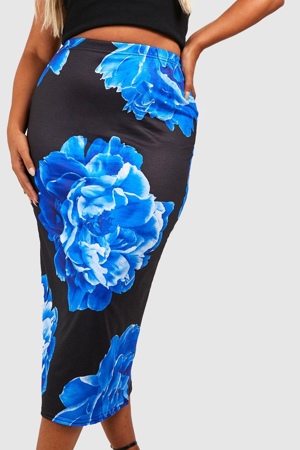 Plus Floral Printed Jersey Knit Midi Skirt boohoo USA