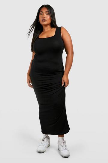 Black Plus Jersey Knit Square Neck Maxi Dress