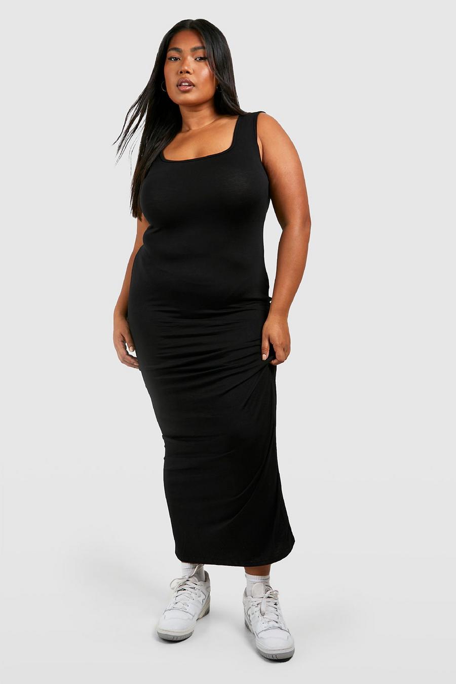 Black Plus Jersey Knit Square Neck Maxi Dress image number 1