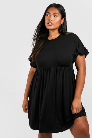 Plus Ruffle V Neck Smock Dress black